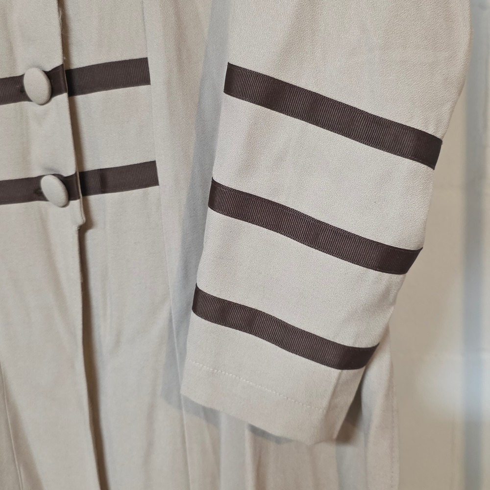 Vintage J.R.T. Newport News Beige Military Duster Coat Stripe Mandarin Collar 12 - Picture 5 of 10